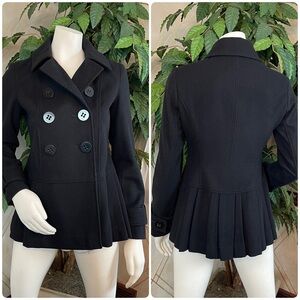 VIA BLACK PLEAT PEPLUM COAT